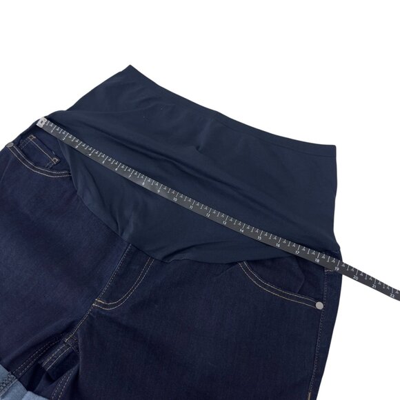 Time And Tru Womens Maternity Dark Blue Denim Shorts Size L Stretch High Pannel - Picture 5 of 10